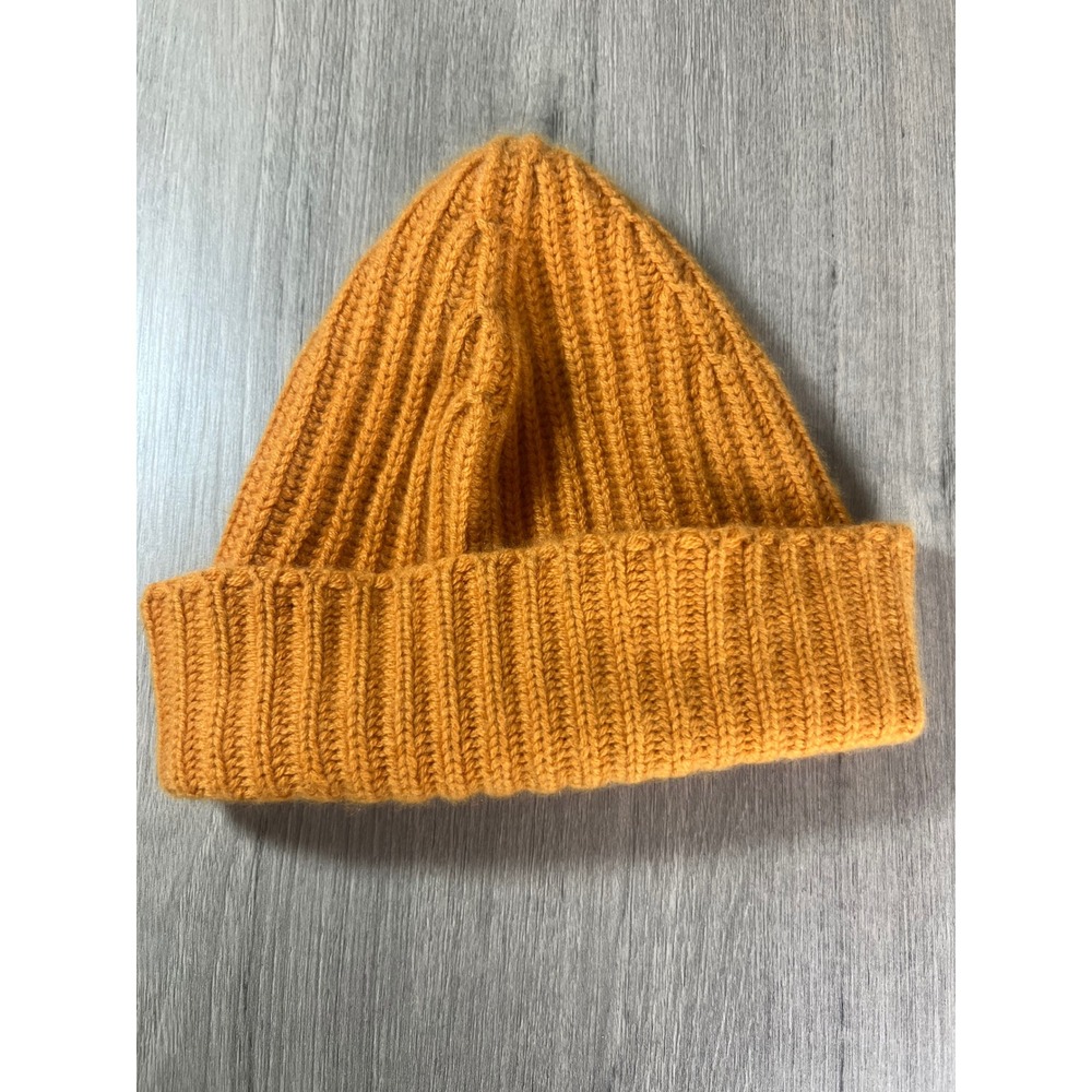 Malo 100% Cashmere Ribbed Beanie Hat Mustard Yellow Made in Italy Luxury Knit